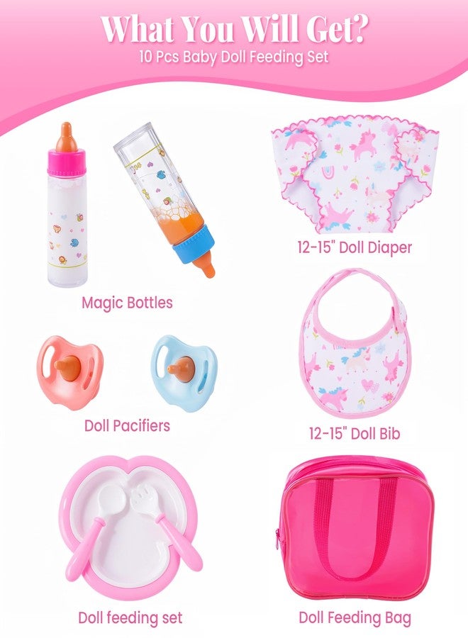 BABESIDE مجموعة إكسسوارات دمى الأطفال من بيبي سايد، تتضمن 10 قطع من أدوات إطعام الدمى المخفية لعربة الأطفال، ومجموعة لعب تمثيلية للعناية بالطفل مع زجاجات سحرية، ولهّايات، ومريلة، وحفاضات، وحقيبة حمل للدمى التي يتراوح طولها بين 12 و15 بوصة. - Image 2